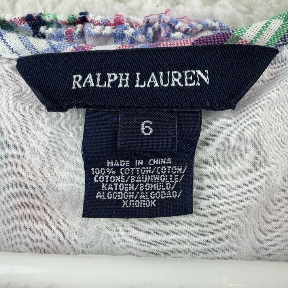 Ralph Lauren Dress Girls 6 Multicolor Plaid Sundress Ruffle Strap Lined Cotton